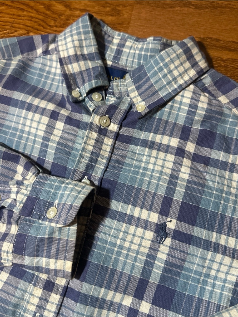 Polo Ralph Lauren Button Down Shirt Boys Medium 10-12 Blue/White Plaid Flannel